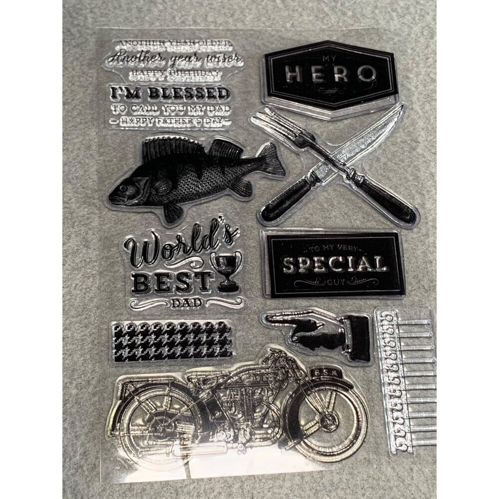 Father's Day Clear Stamps Set - World's Best Dad Fishing My Hero Special Guy Mot